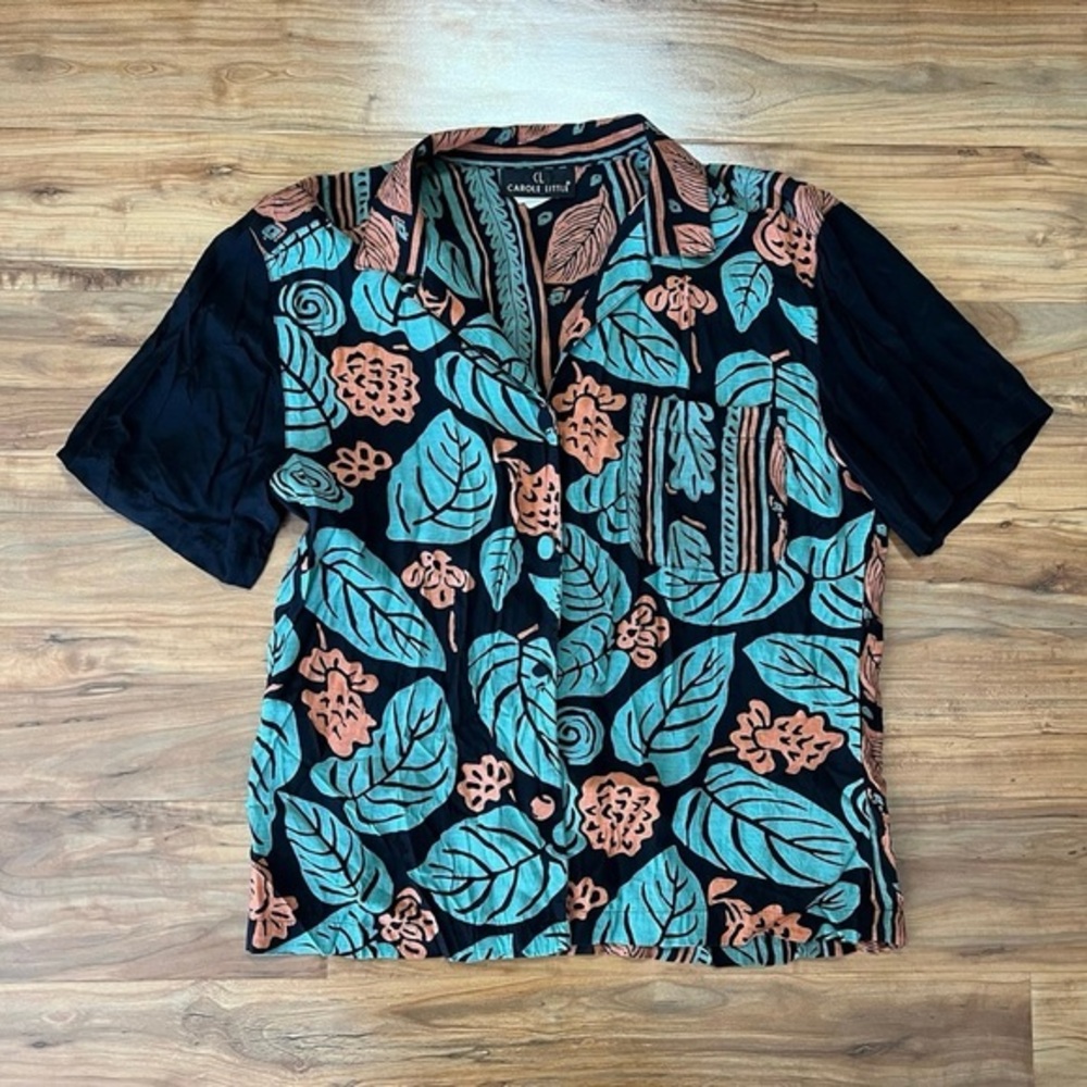 Vintage Carole Little‎ Women's Size 8 Tropical Blouse Top Shirt Button Up